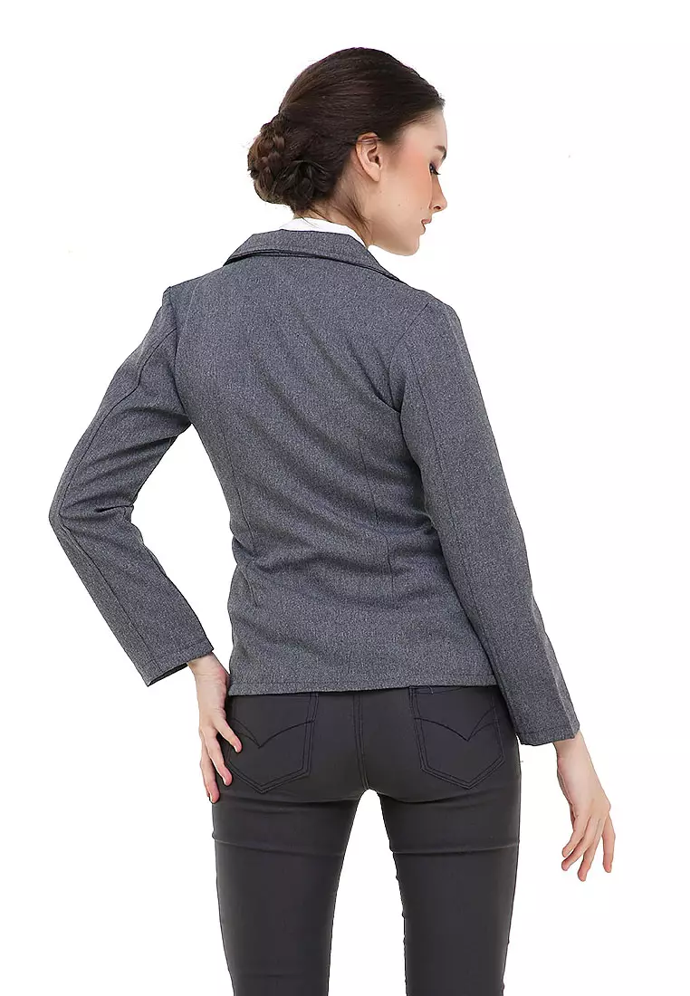 Qemsya Jas Blazer Wanita Premium Formal Longsleeve Suit Material Polyester ORIGINAL - Gray