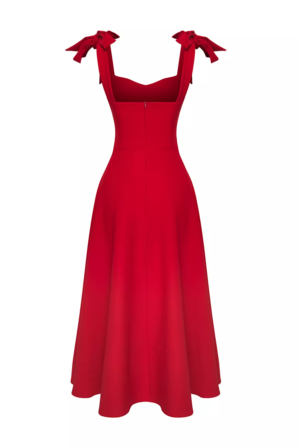Red A-Line Strap Detailed Woven Midi Chic Evening Prom Dress TPRSS24EL00251