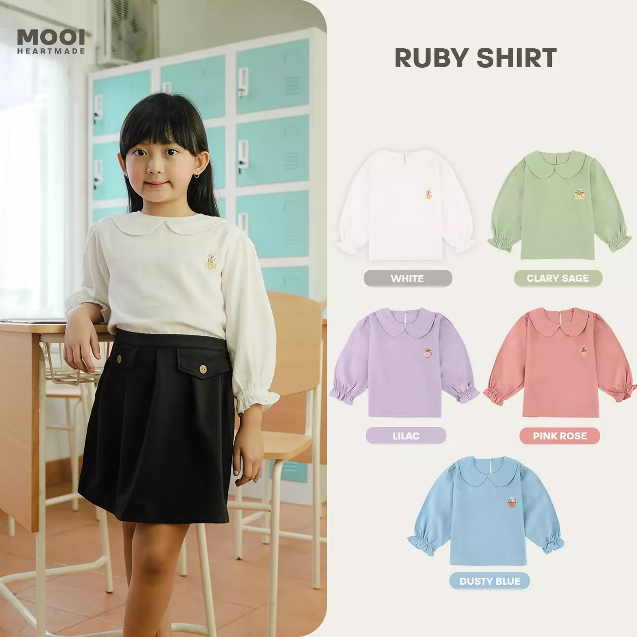 Mooi Atasan Anak Perempuan Ruby Shirt - Dusty Blue