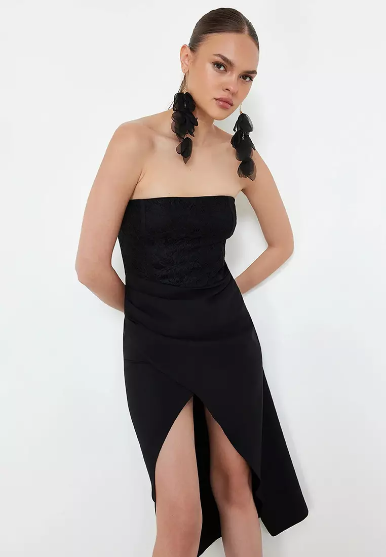 Lace Detailed Woven Midi Dress