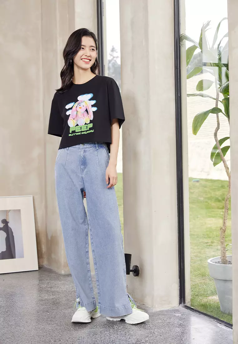 Simple High Waist Wide Leg Denim Jeans