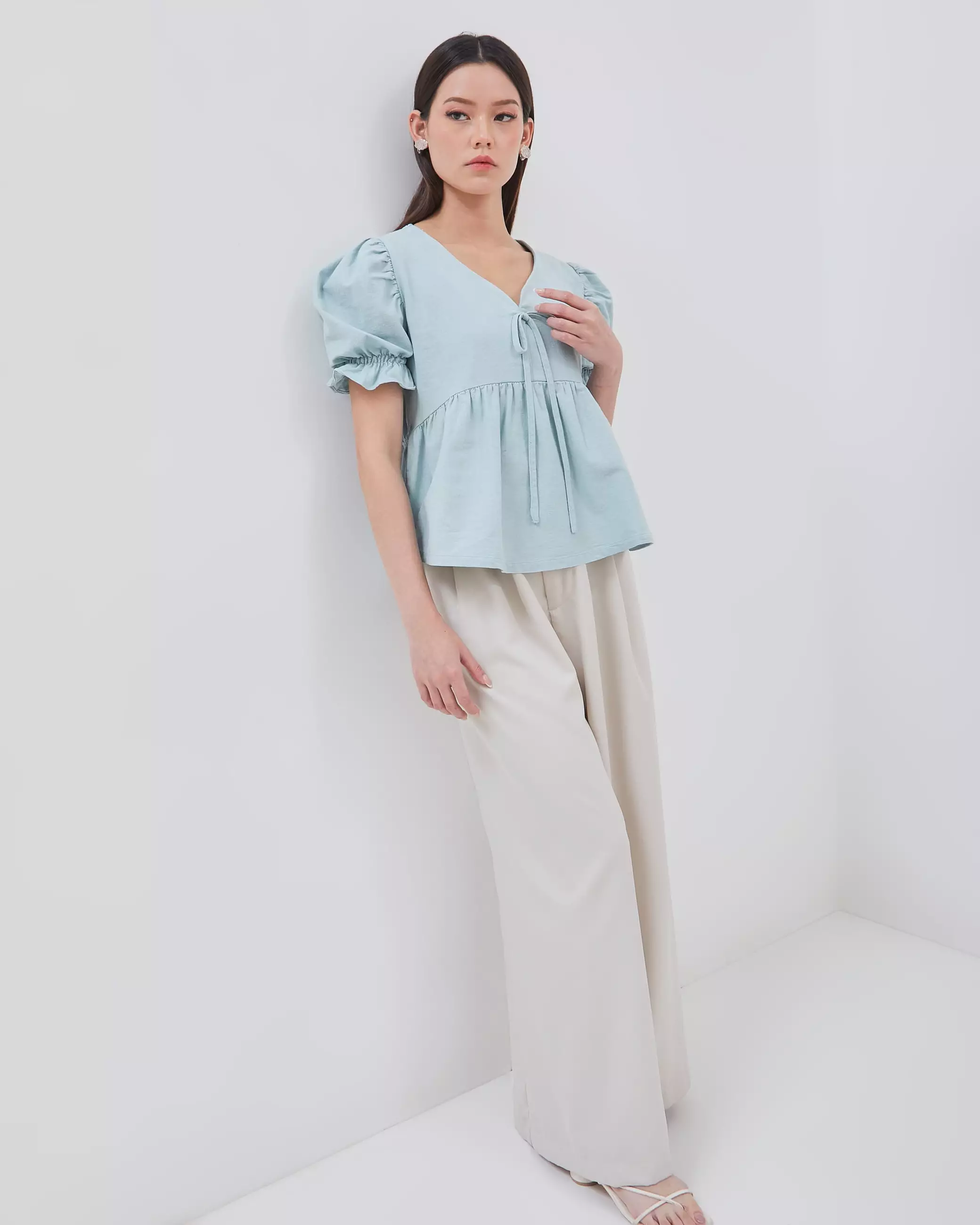Urban Exchange Ziva Green Blouse - Atasan Blouse Puff Sleeves Warna Green
