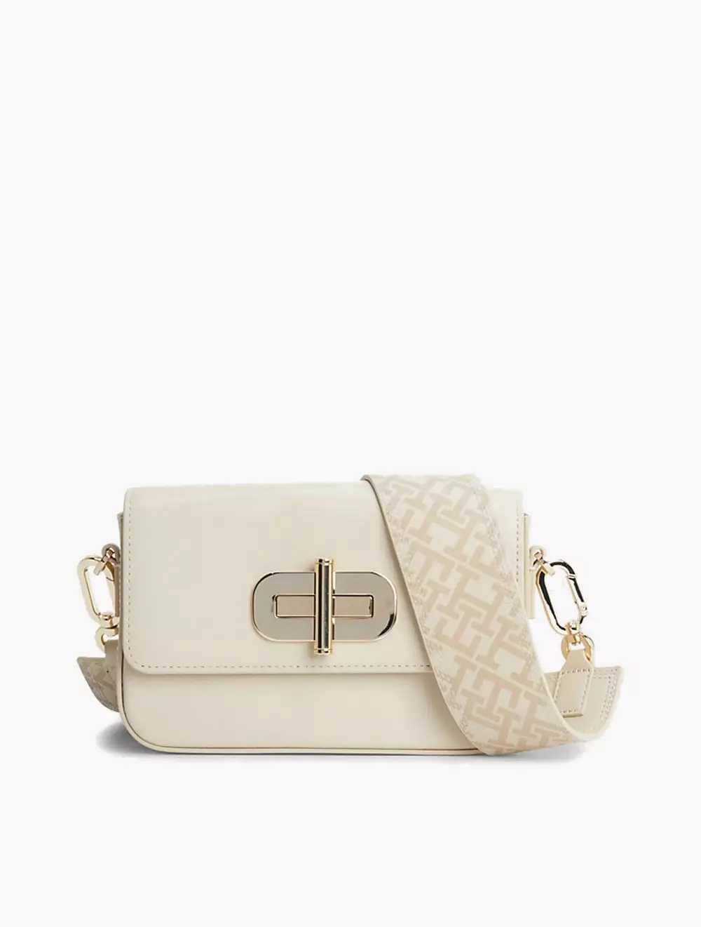 Jual Tommy Hilfiger TOMMY HILFIGER TURN LOCK LEATHER MONOGRAM STRAP BAG Beige Original 2023