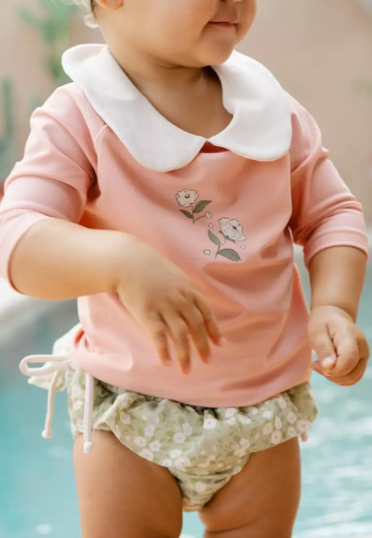 Noël Au Soleil Baby Round Collar Bébé Rashguard - Coral Pink