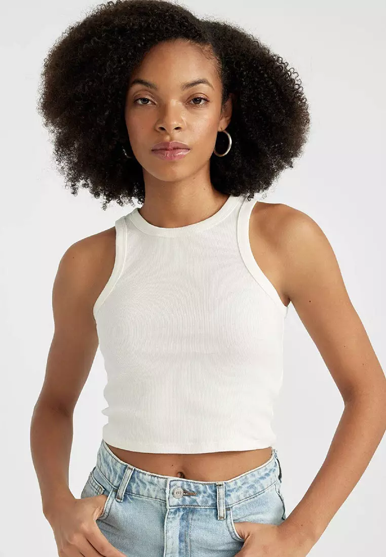 Jual DeFacto Fitted Halter Neck Corduroy Basic Plain Tank Top