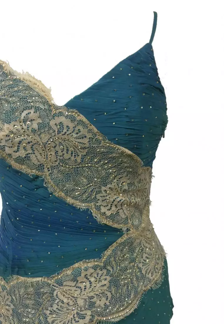 迷人真絲雪紡釘珠晚禮服