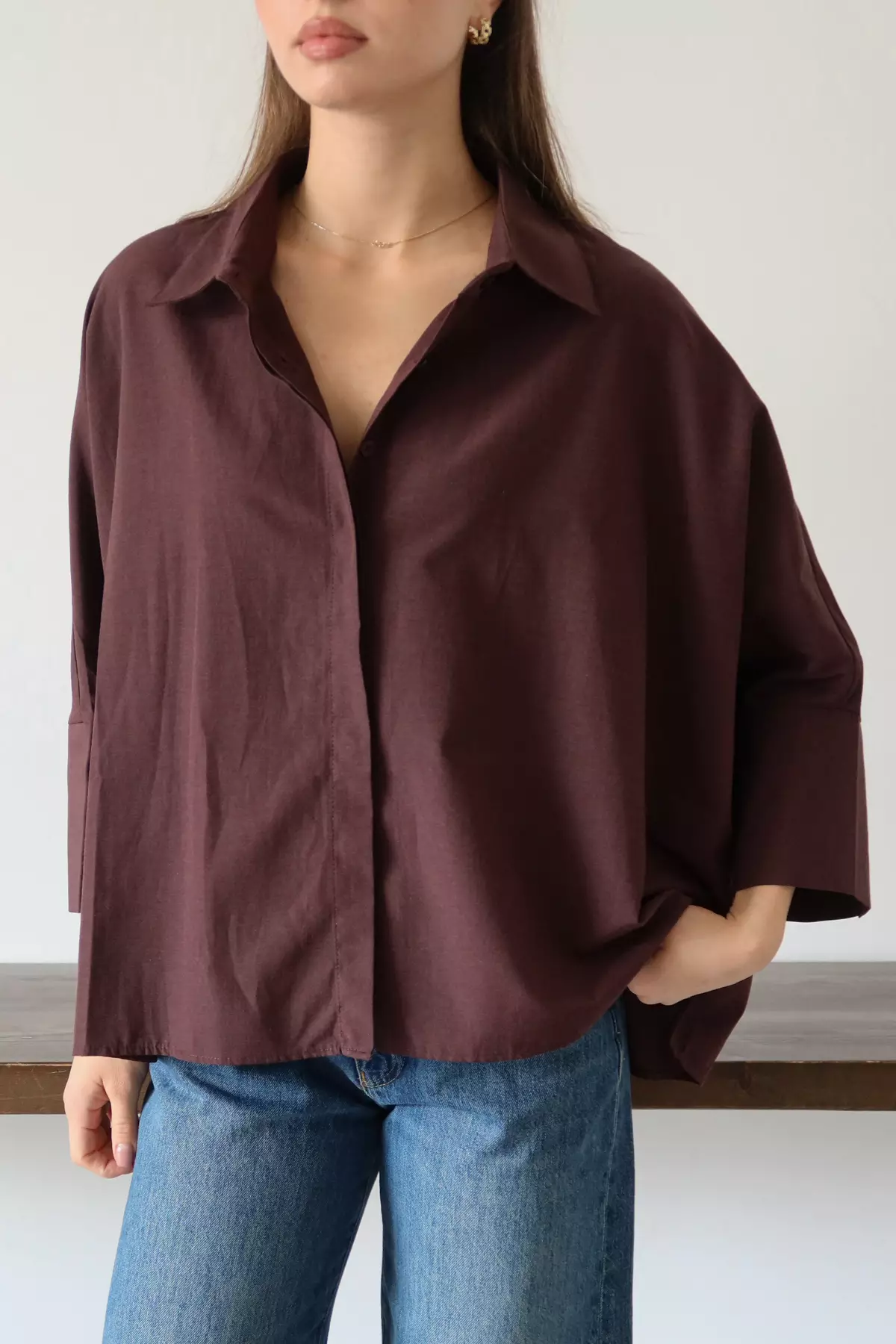 Plum Wide Cuff Oversized Woven Shirt Twoaw26Go13