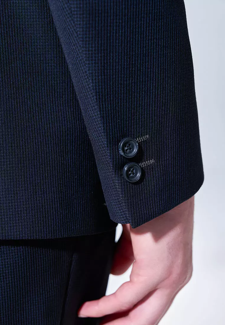藏青千鳥格修身版西裝外套(可機洗)