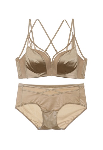 ZITIQUE gold Women's 3/4 Cup Cross-back Lingerie Set (Bra and Underwear) - Champagne 5FA96US34500F3GS_1