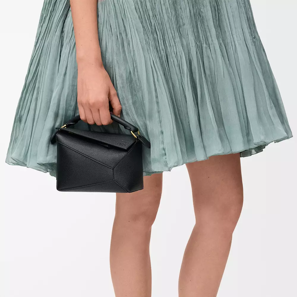 Mini Puzzle Edge Bag In Soft Grained Calfskin Black Ghw