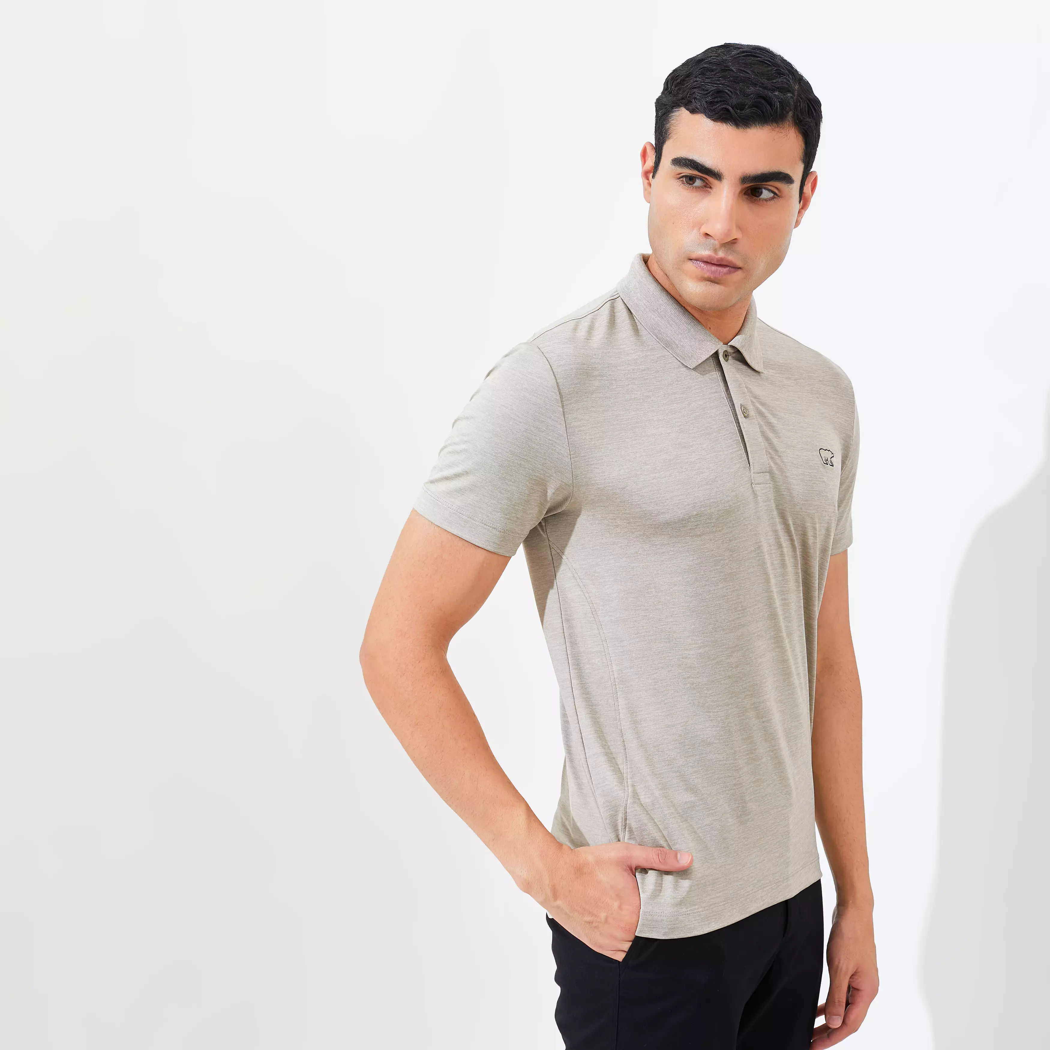 Jack Nicklaus Clever Polo Shirt Pria Slim Fit Sponge Khaki Colour Sponge Khaki