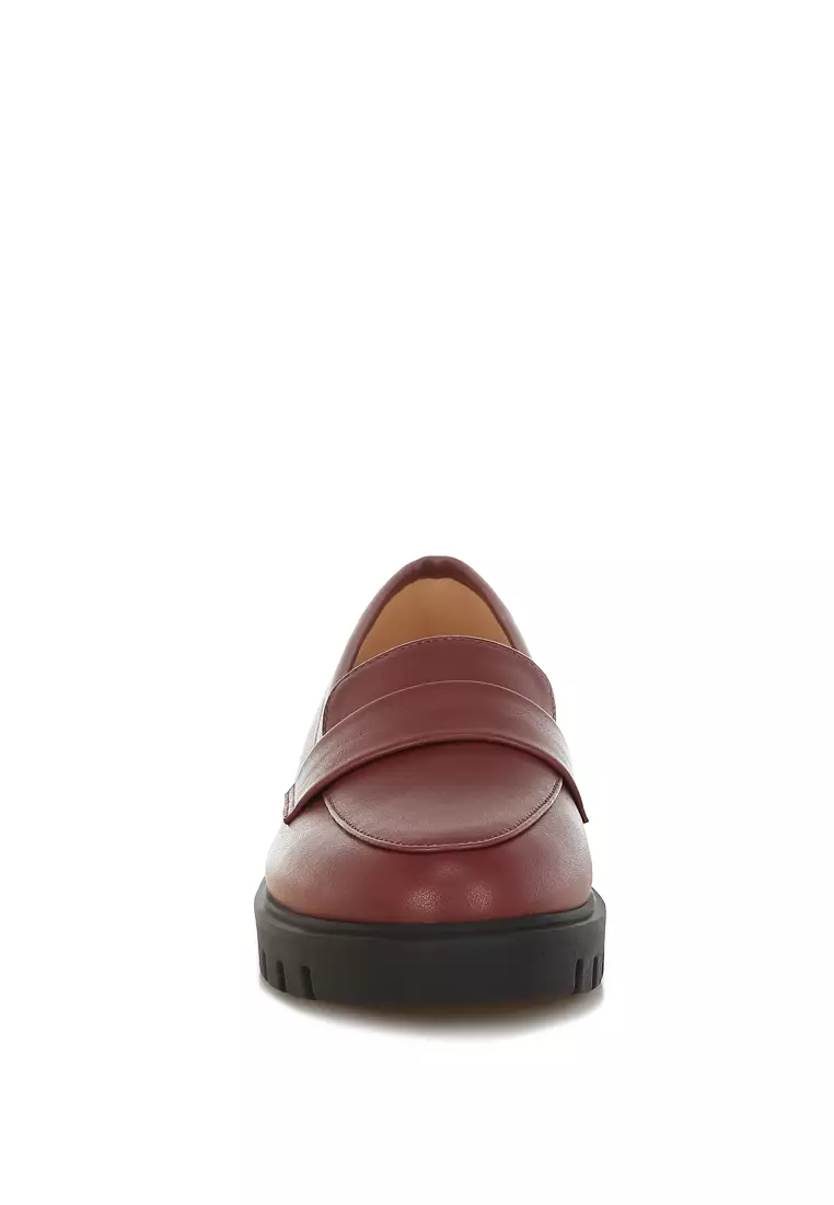 Sepatu Loafer Tebal Kulit Imitasi Warna Burgundy