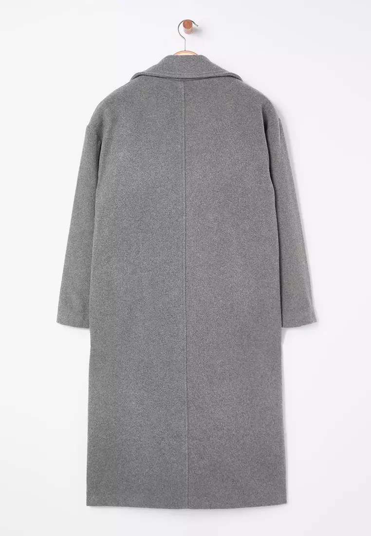 Gray Oversize Wide Cut Long Wool Cashmere Coat TWOAW21KB0038