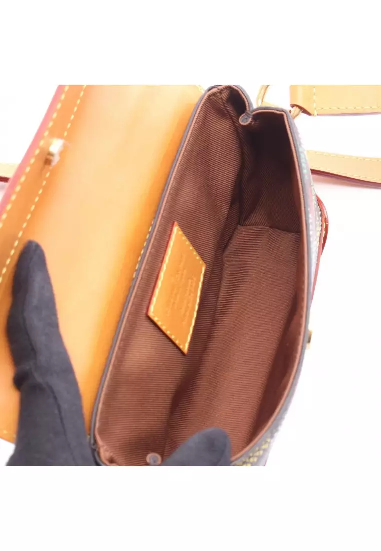Pre-Loved Louis Vuitton steamer East-West Wearable wallet Shoulder bag PVC leather Dark brown multicolor