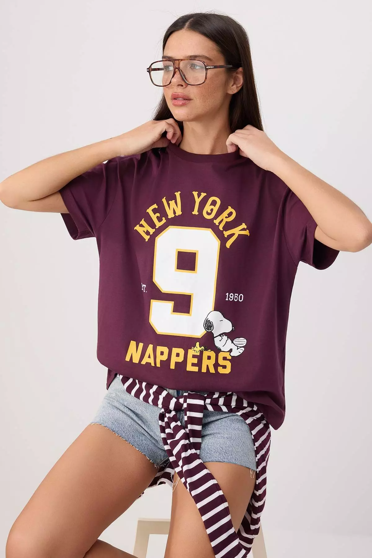 Mürdüm Snoopy Licensed Relaxed/Casual Fit Short Sleeve Tok 100% Cotton Knitted T-Shirt Twoss26Ts00141