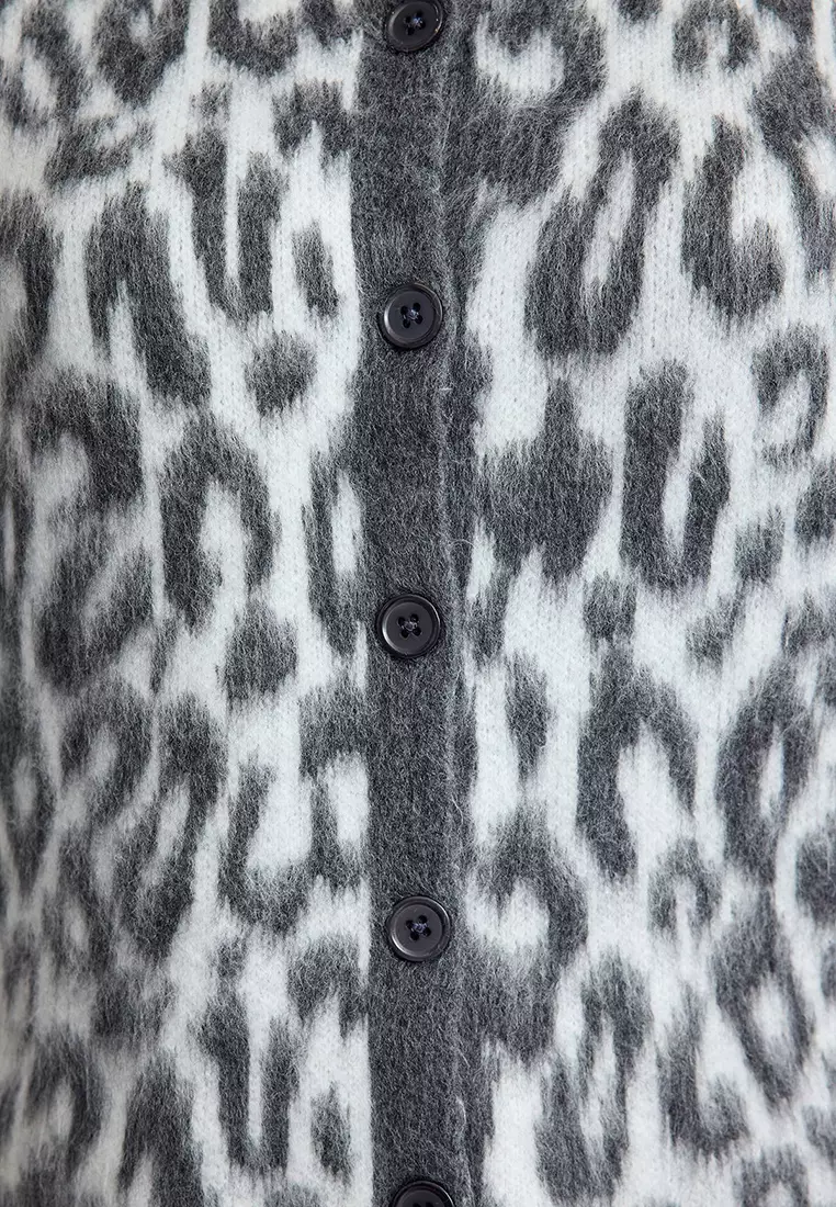 Anthracite Leopard Patterned Knitwear Cardigan Twoaw25Hi00378