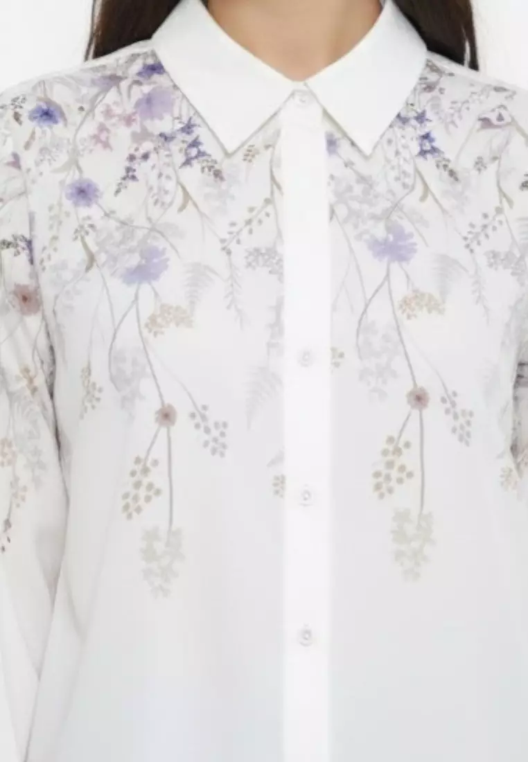 Shirt Flower White Gardernia Long Sleeve Cotton Silk Casual Daily Look By Brilliant Girl Warna Putih