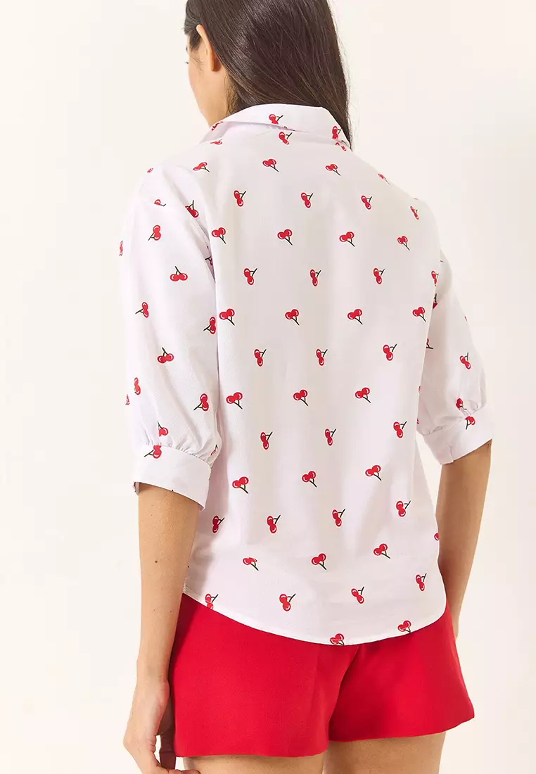 Women's Minimal Patterned Watermelon Sleeves Regular Shirt 1686 60284040