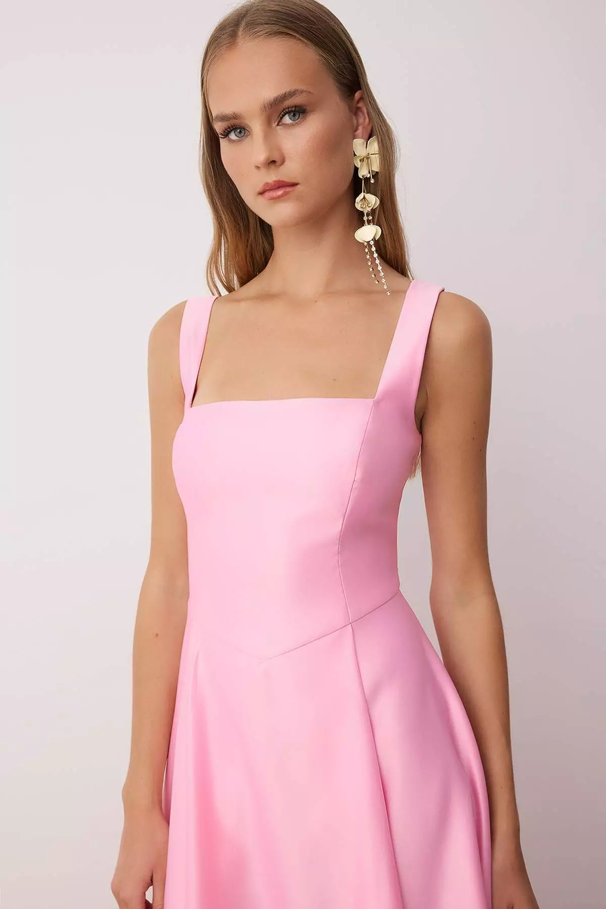 Light Pink A Line Satin Stylish Evening Dress