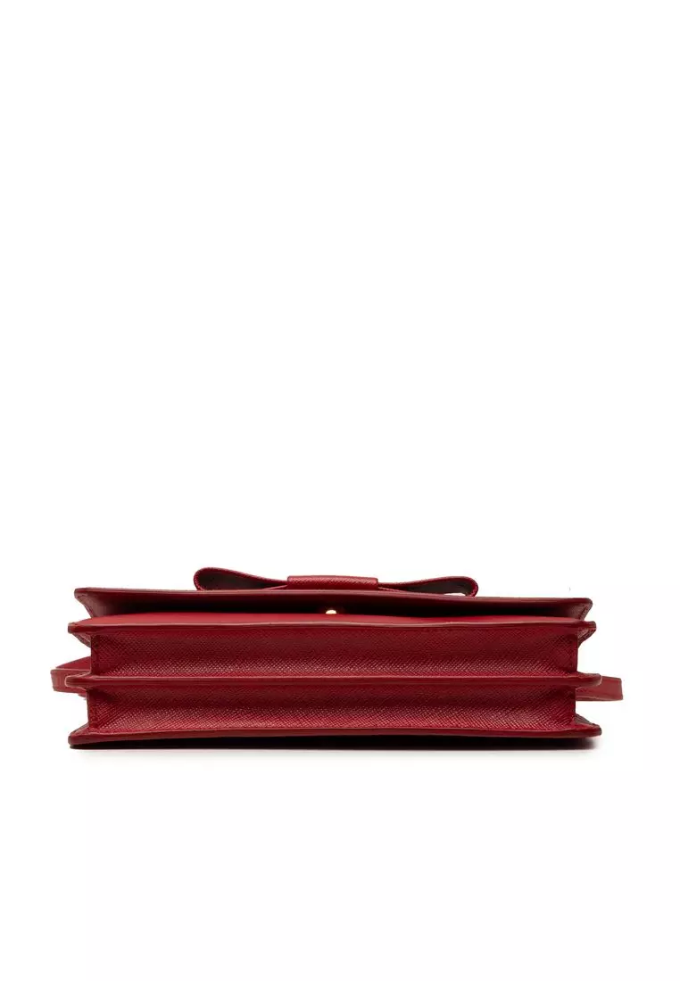Pre-Loved Prada Saffiano Lux Bow Wallet On Strap