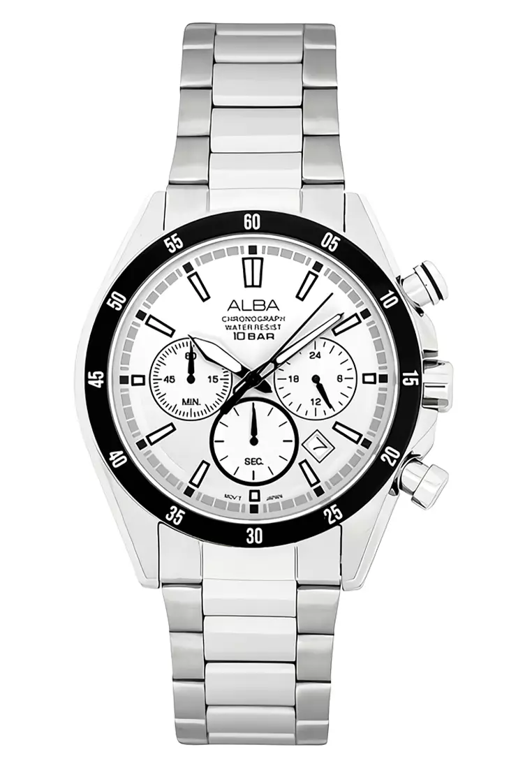 Alba Jam Tangan Chronograph Pria Silver White Dial Stainless Steel - AT3J31X1