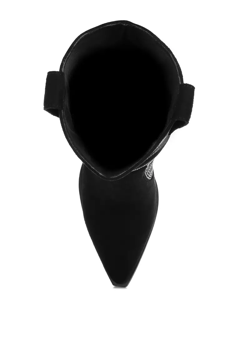 黑色水鑽裝飾小牛皮靴子