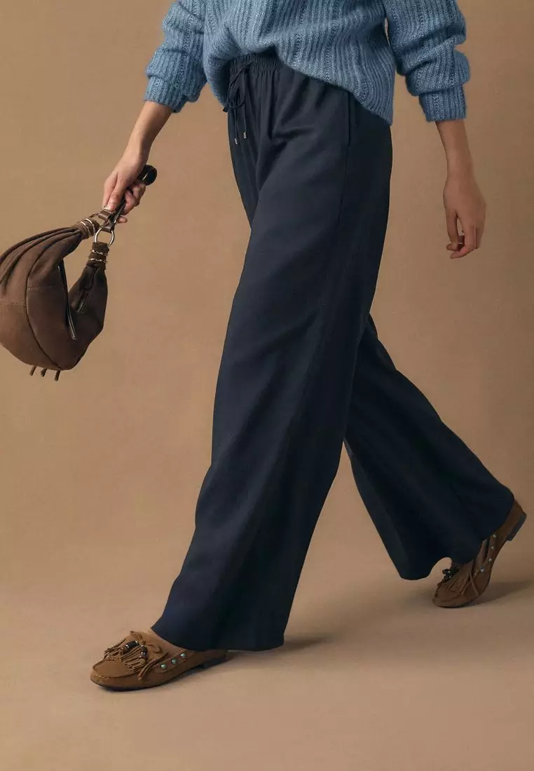 Pull On Wide Leg Trousers With Linen