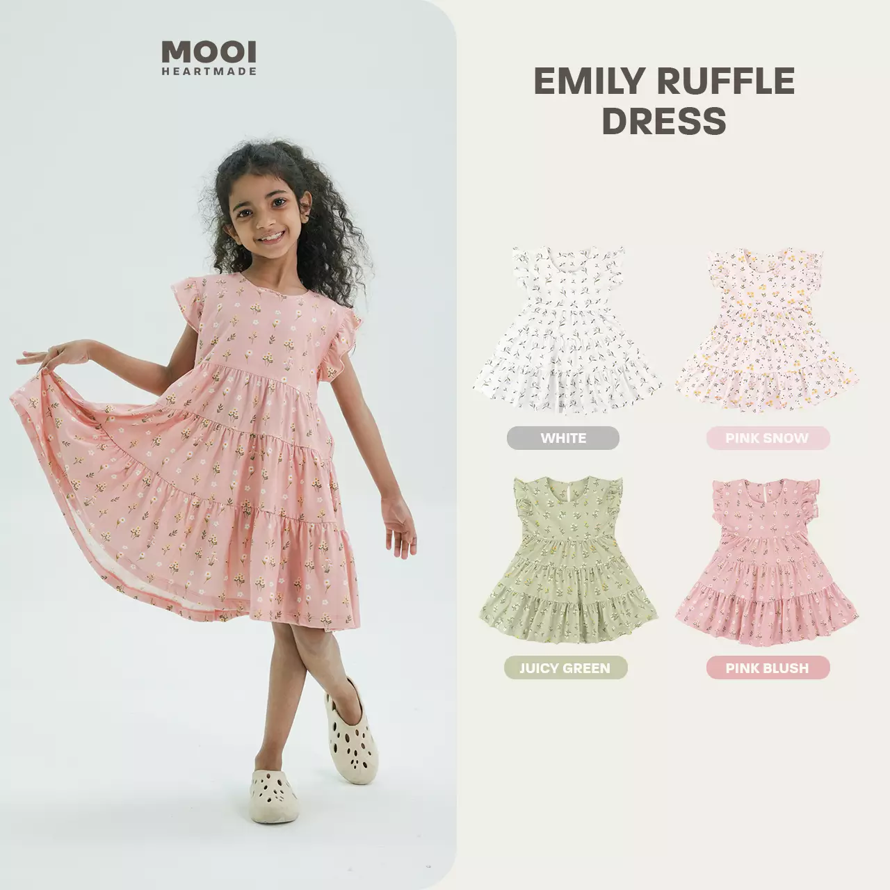 Mooi Dress Anak Perempuan Emily Ruffle Dress - White