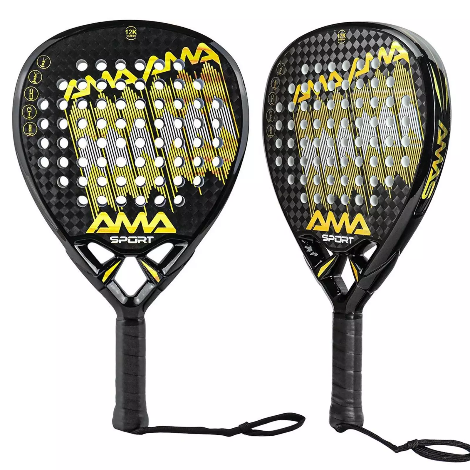 Raket Padel AMASPORT Ama Sport 12K 360-370G Black Gold