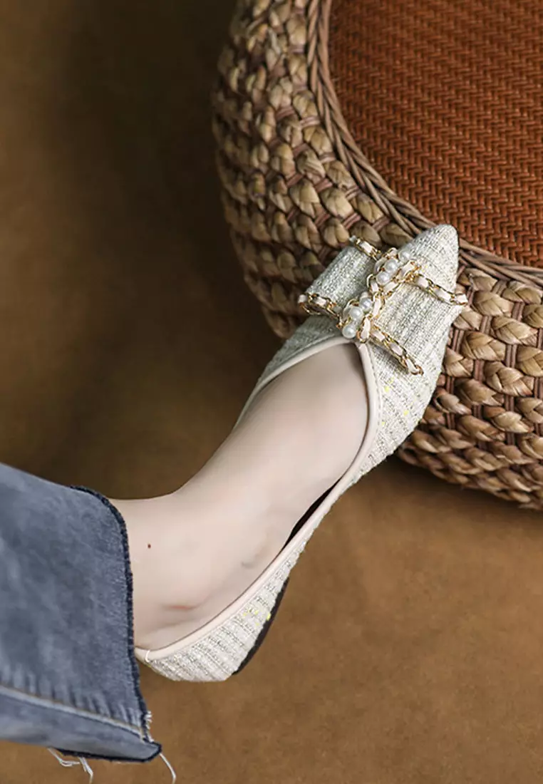 Pearl Embellished Canvas Flat Shoes WW373-13