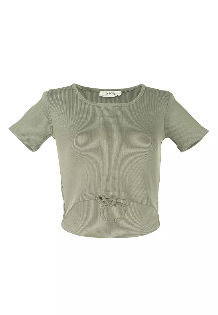 Crop Top Detail Serut Zaitun