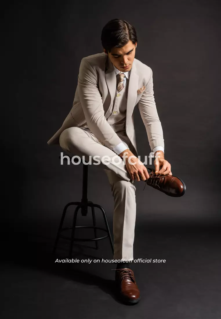 Sepatu kulit pria formal pantofel oxford quarter brogue coklat