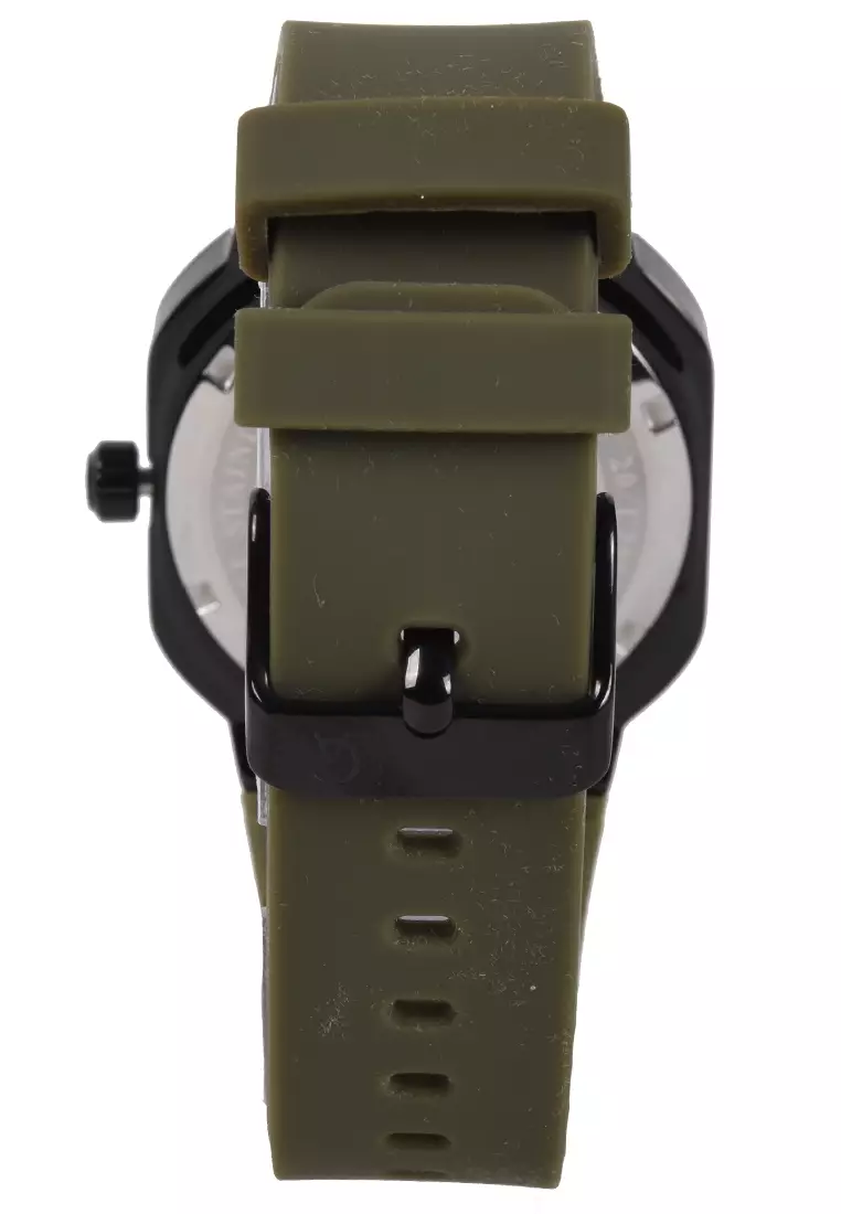 Alexandre Christie - Jam Tangan Wanita - Black - Green Rubber Strap - 2811BFRIPGN