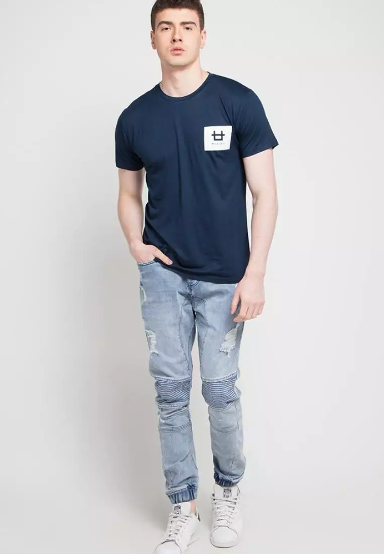 MTD54D Kaos Pria Unisex Inverted boxed logoicon T-shirt Navy