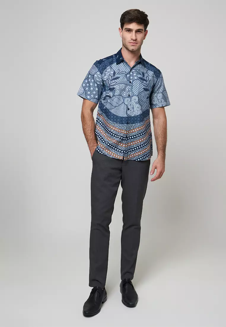 Slimfit Viran Grey Kemeja Batik Pria Lengan Pendek