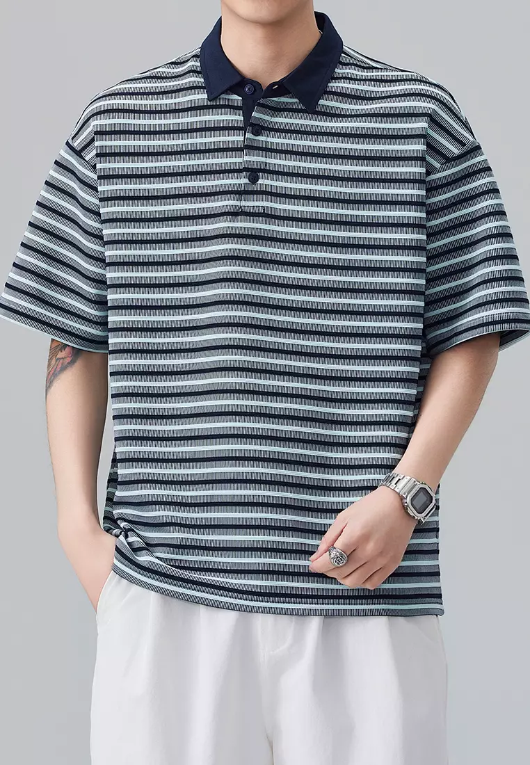 Vintage Striped Short Sleeve Polo Shirt AY-D5901