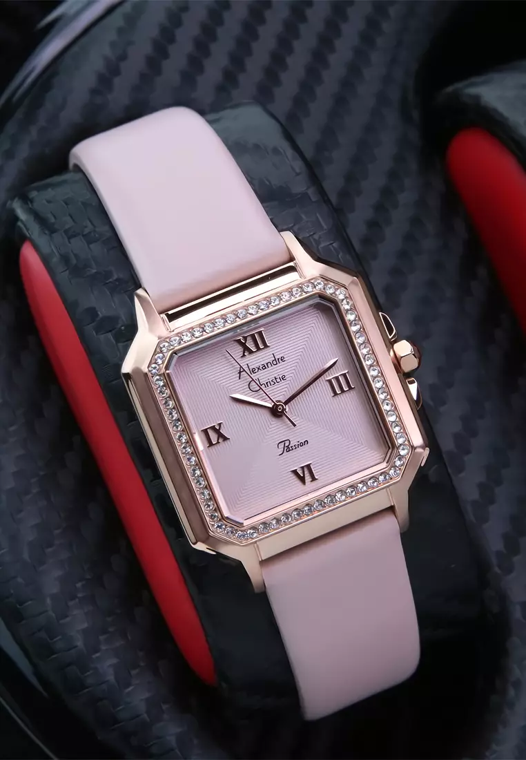 Alexandre Christie Jam Tangan Analog Wanita - Rosegold Pink Leather Strap - 2B32 LHLRGPN