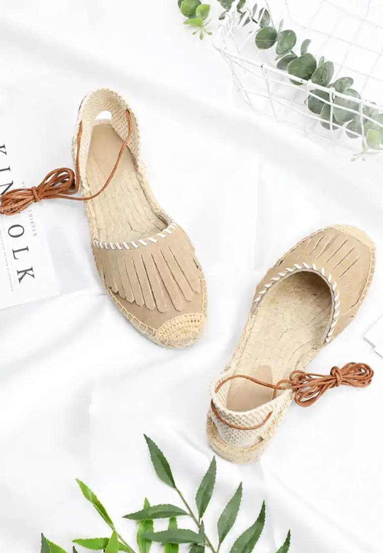 Lace Up Tassel Cow Suede Sandals HB007