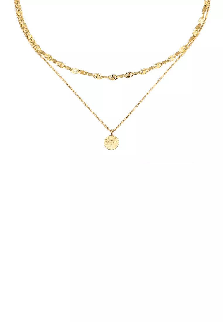 Kalung Perhiasan Perak 925 Wanita Layer Platelet Pendant Vintage Gold Played Gold Plated
