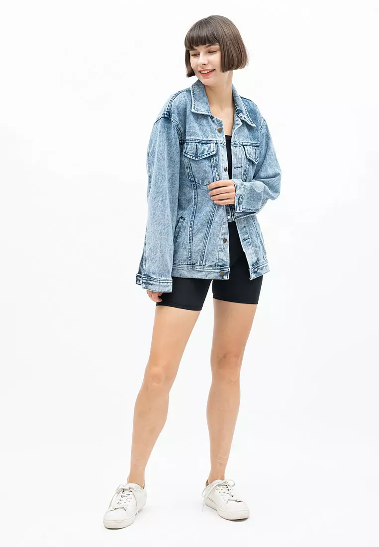 Houseofcuff Jaket Denim / Jeans Tebal Unisex Pria Wanita Biru Pudar