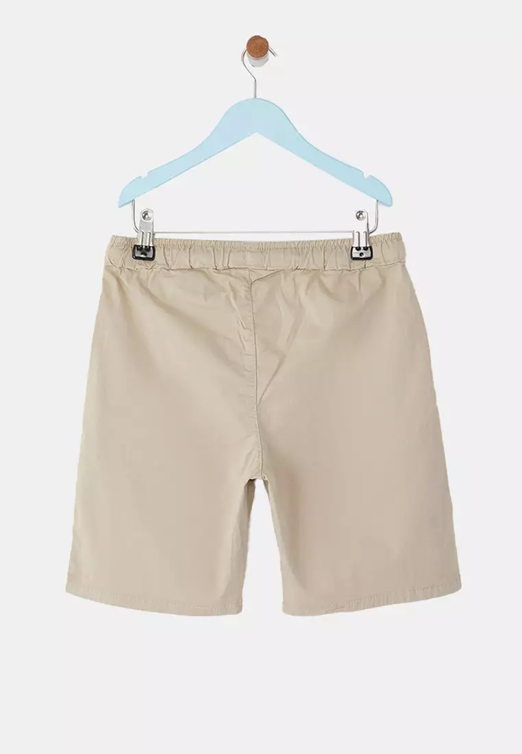 Ecru Boy's 100% Cotton Pocket Detailed Elastic Woven Shorts & Bermuda Tkdss25Sr00027