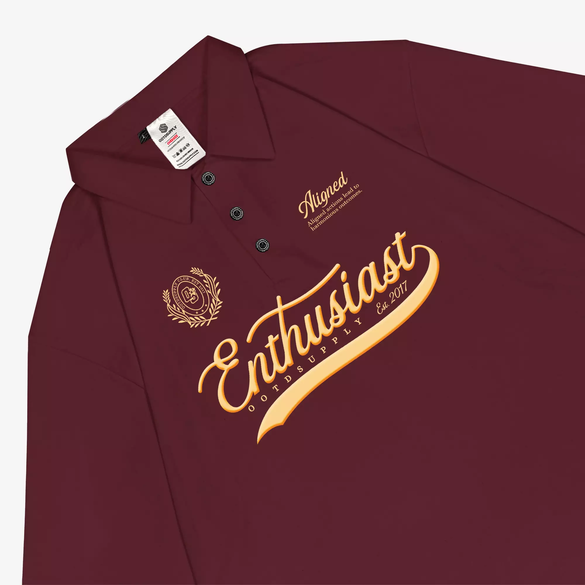 OOTDSUPPLY Oversize Polo Shirt Aligned Maroon l Kaos Polo Pria dan Wanita OVZ-PS037