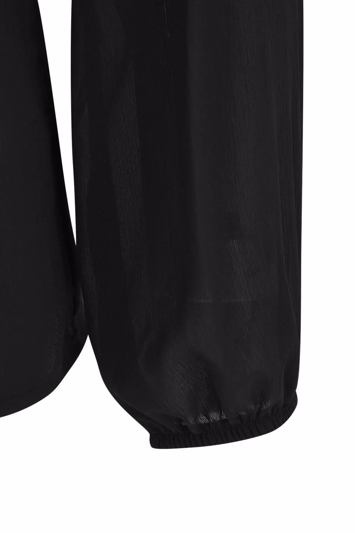 Black Chiffon V-Neck Ruffle Long Sleeve Woven Plus Size Blouse Tbbaw26Af00003