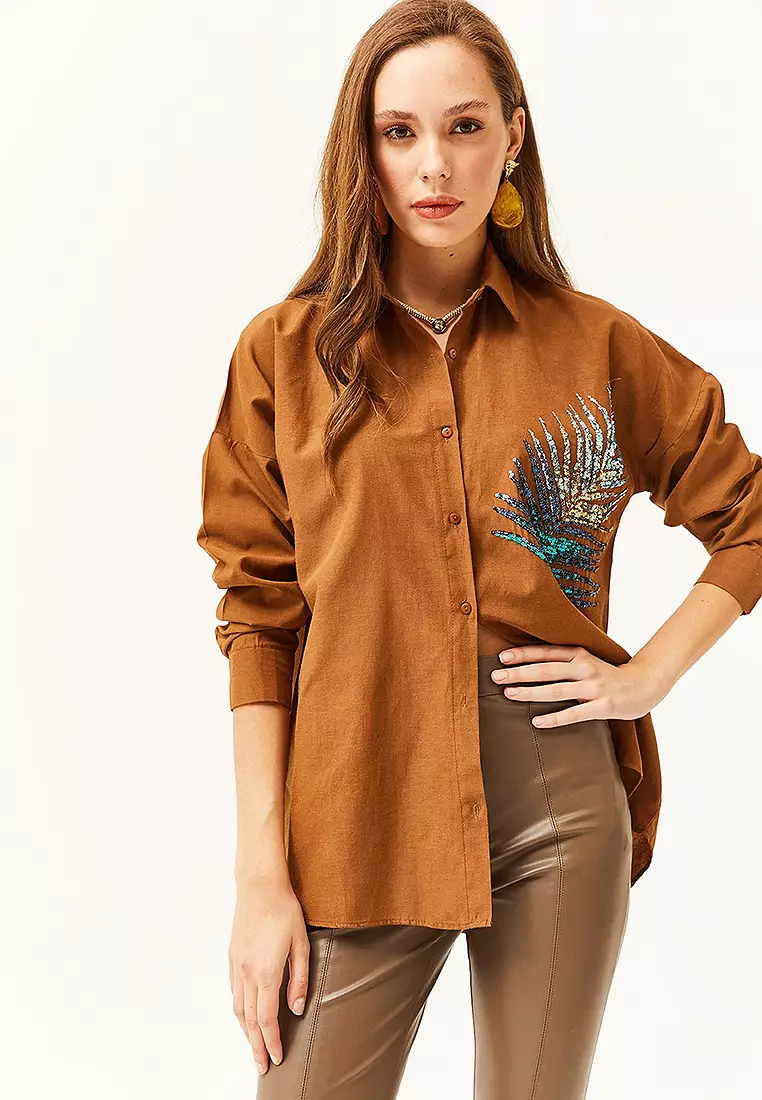 Sequin Oversize Poplin Shirt