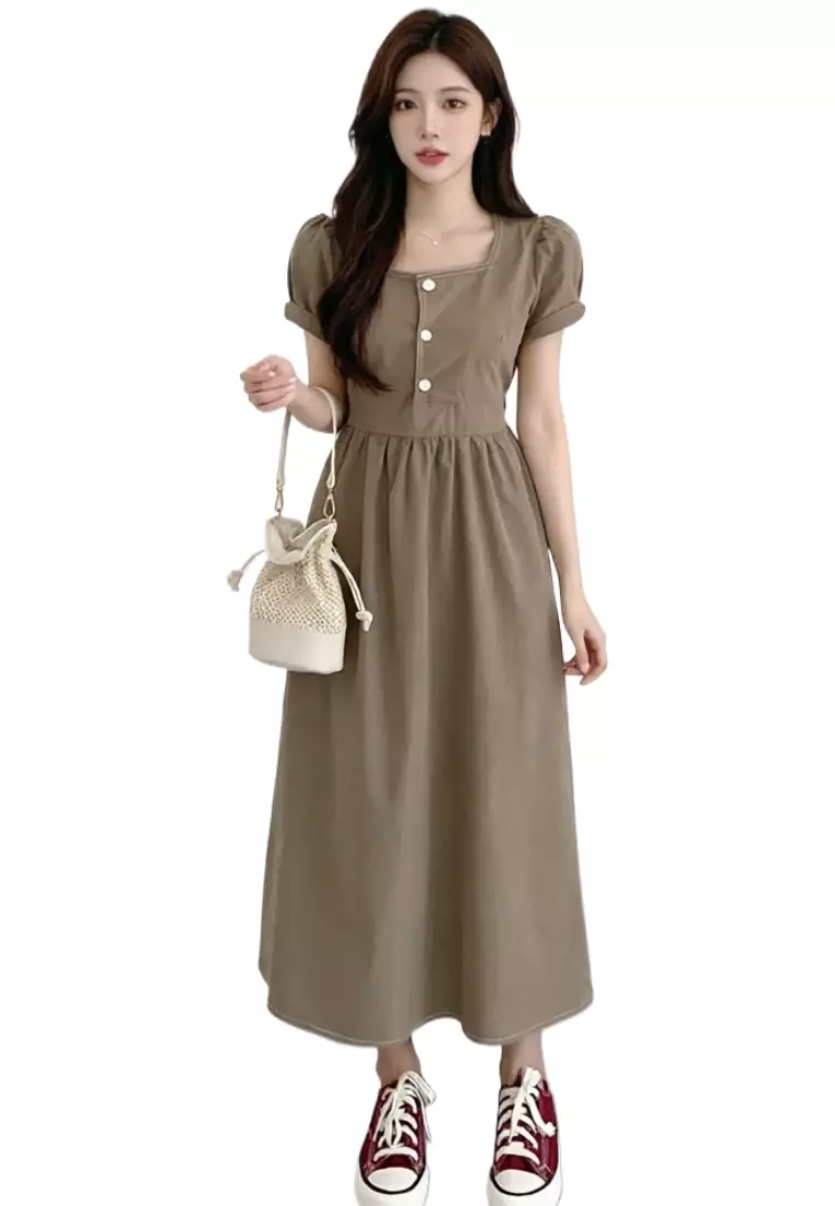 法式復古方領時尚連衣裙CA26033036BW