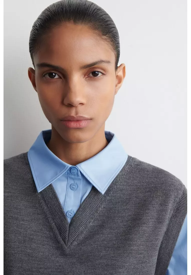 LAYERED MERINO WOOL SHIRT VEST