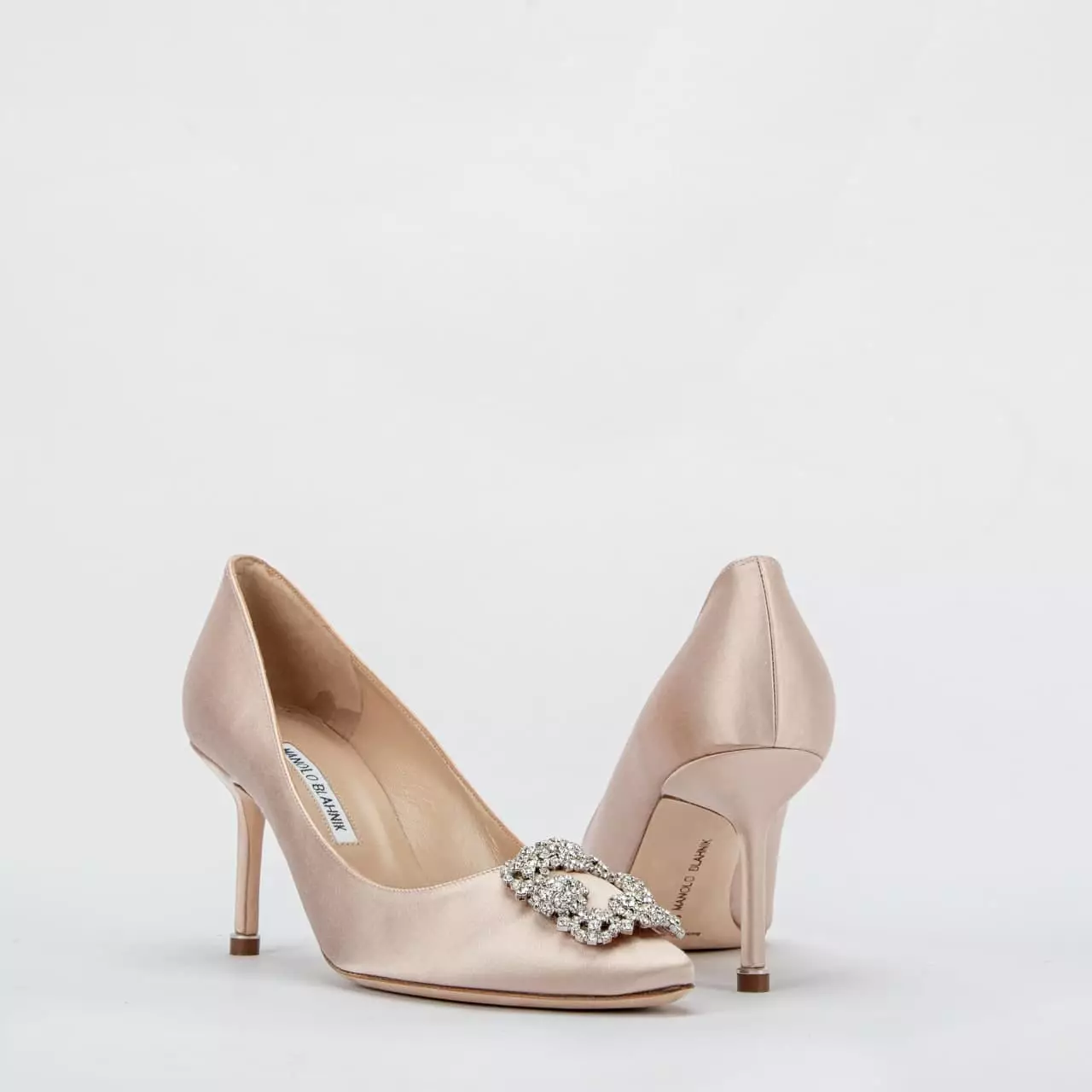 Hangisi 70 Satin Pumps with CLC Crystal Buckle Dark Nude