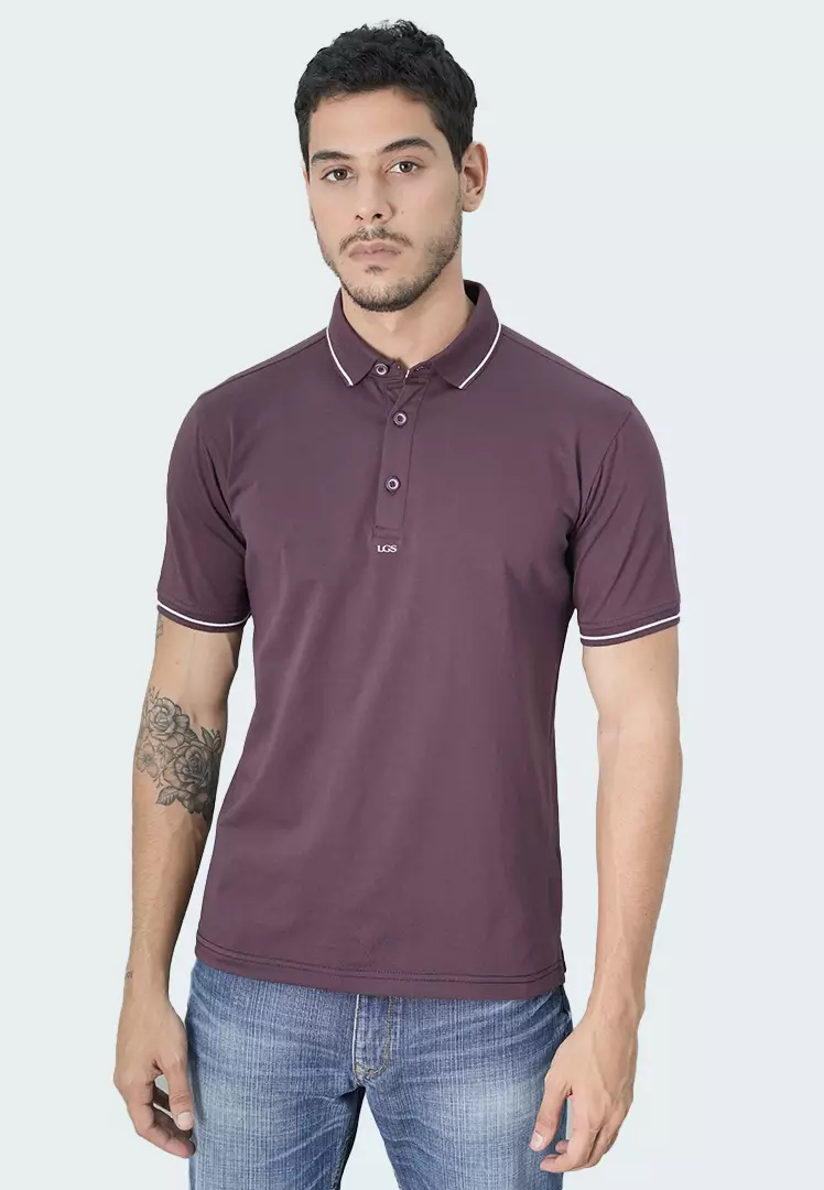 LGS - Kaos Polo - Motif Tepi Putih - Slim Fit - Maroon - JWS.325.J3371F.02.C