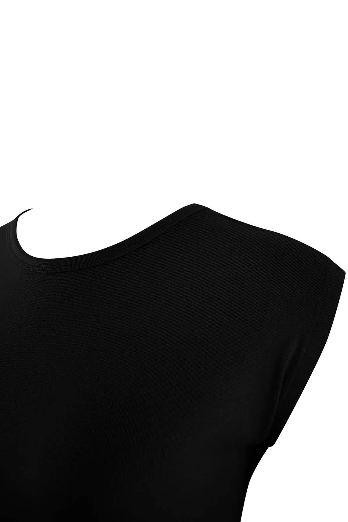 Black Viscose Ribbed Flexible Comfortable Basic Knitted Plus Size Blouse Tbbss26Af00053