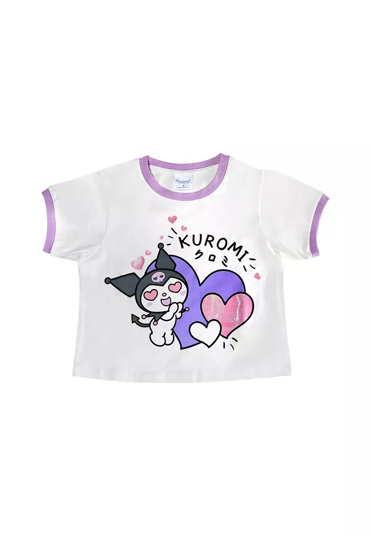 Girls Licensed Graphic Ringer T-Shirt "Kuromi Heart Eyes"